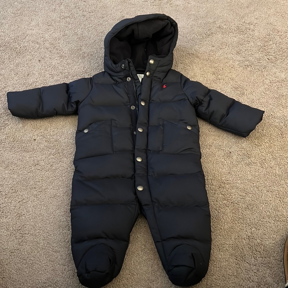 Ralph Lauren one piece snowsuit, 6 months, blue,